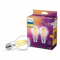 Philips 60-Watt Equivalent A19 Filament Ultra Definition Dimmable LED bulb, Soft White WarmGlow (2-Pack), Philips 60W A19 Filament SW