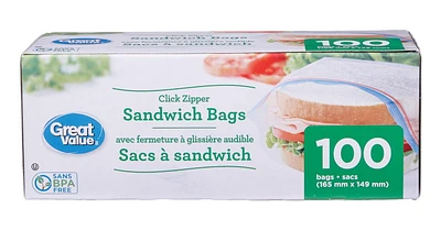 Great Value Zipper Seal Sandwich Bags, 100 Count