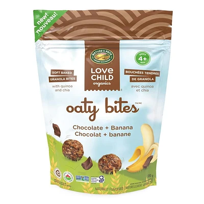 Bouchées collation chocolat + banane Oaty Bites Love Child Organics, 100 g, sac