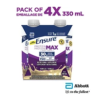 Ensure Protein Max 30 g Nutrition Shake Supplement, Vanilla Protein Drink with 30 g of High-Quality Protein, 1 g of Sugar, 330 mL (Pack of 4), 1320 mL, Vanilla, 4 x 330 mL