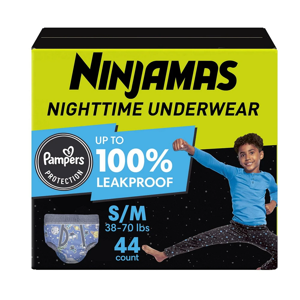 Ninjamas Nighttime Bedwetting Underwear Boy, Sizes S/M - L/XL, 34-44 Count