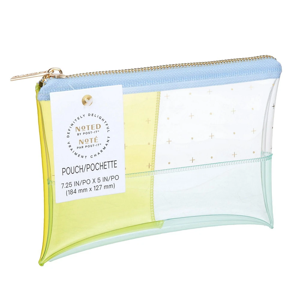 Noted by Post-it® Pen Pouch NTD5-PP-DOTEF, Blue and Yellow Transparent Plastic with Zipper, 7.5 in x 5.25 in, 1 Pouch/Pack, Post-it® Pouch NTD5-PP-DOTEF