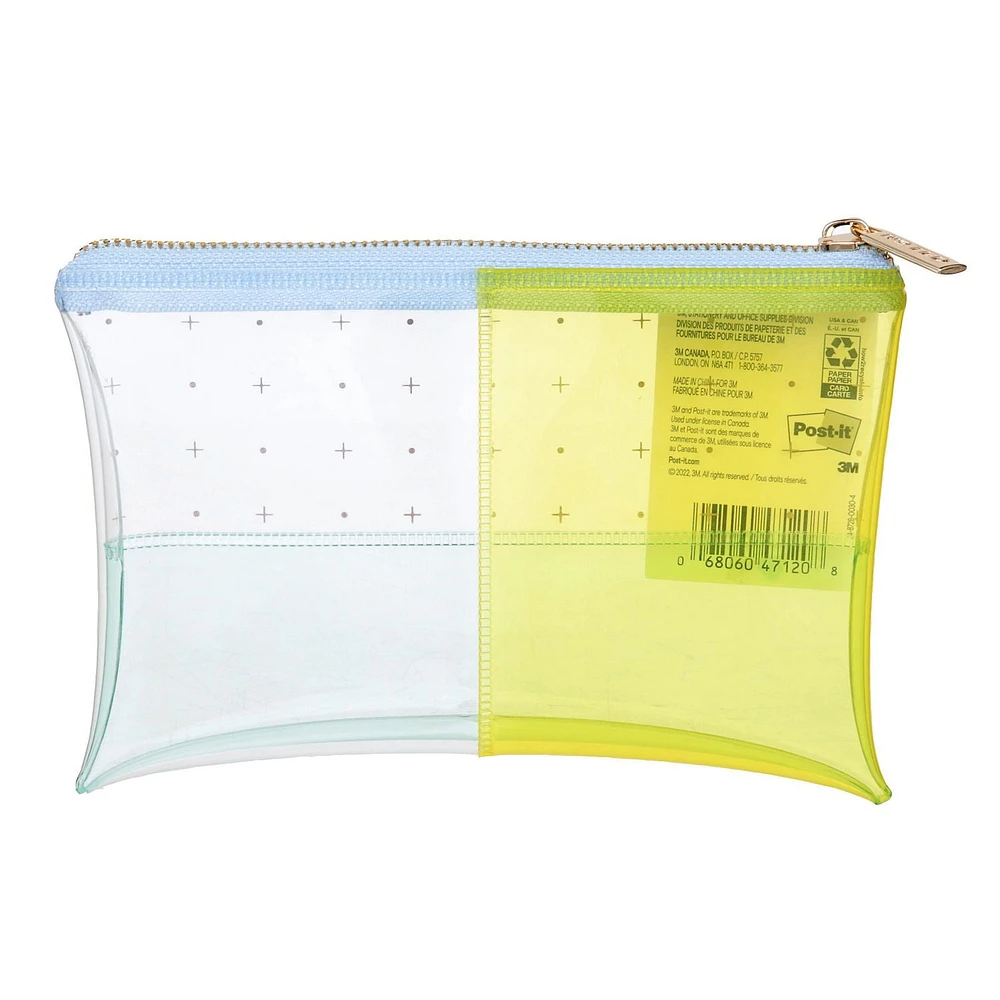 Noted by Post-it® Pen Pouch NTD5-PP-DOTEF, Blue and Yellow Transparent Plastic with Zipper, 7.5 in x 5.25 in, 1 Pouch/Pack, Post-it® Pouch NTD5-PP-DOTEF