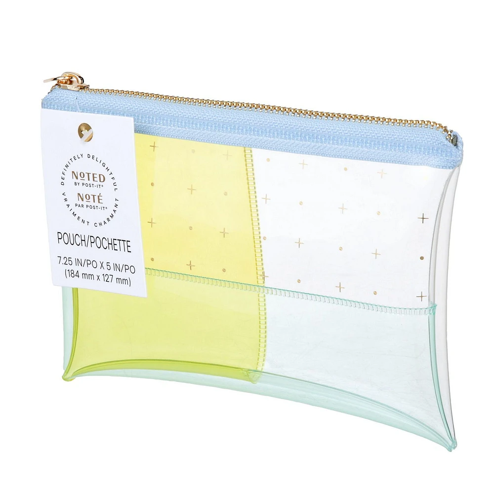 Noted by Post-it® Pen Pouch NTD5-PP-DOTEF, Blue and Yellow Transparent Plastic with Zipper, 7.5 in x 5.25 in, 1 Pouch/Pack, Post-it® Pouch NTD5-PP-DOTEF