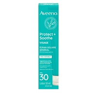 Aveeno Protect + Soothe Face Mineral Sunscreen SPF 30, Ideal for Sensitive Skin, Oat & Mineral Formula, Dries Sheer, UVA/UVB, Face Sunscreen,  Fragrance Free, 50 mL