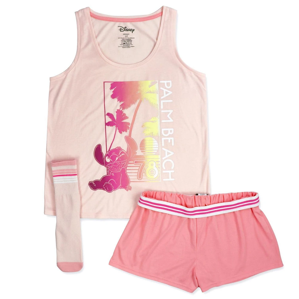 Disney Lilo & Stitch Ladies' 3-Piece PJ Short Set with Socks