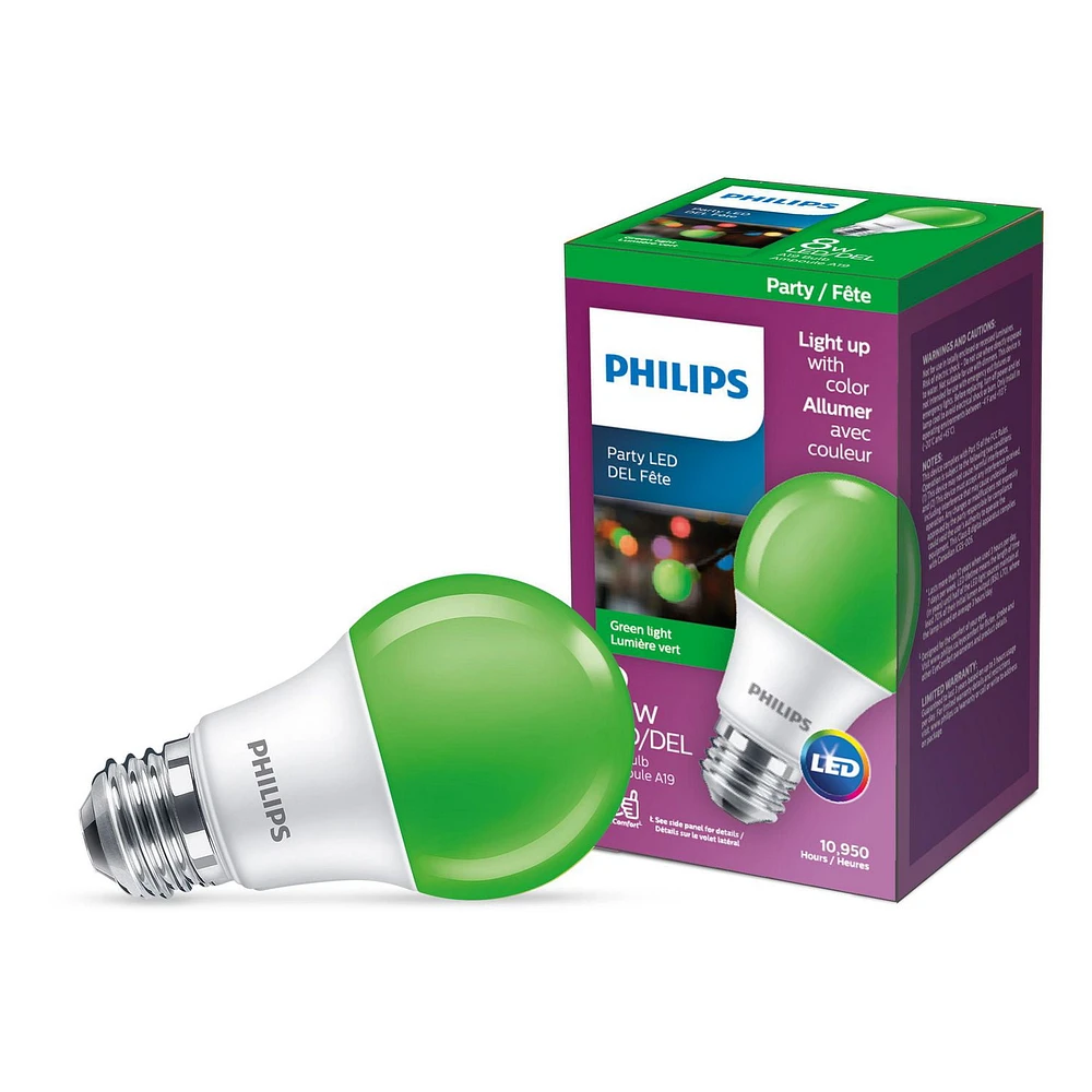 PHILIPS 8W (60W) A19 Medium Base Non-Dimmable Green LED Light Bulb, LED  60W A19 Green