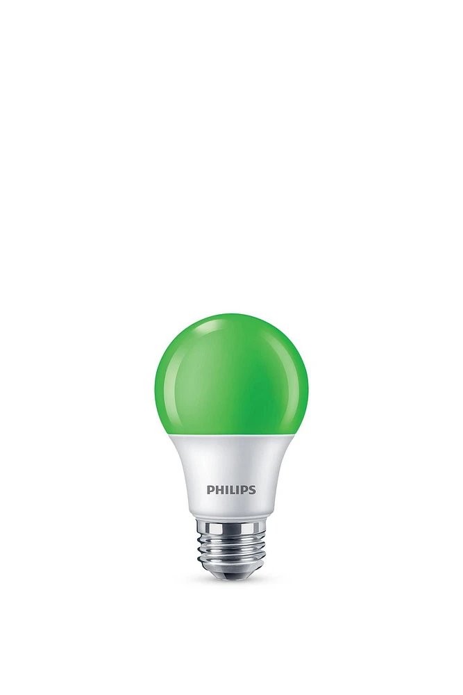 PHILIPS Ampoule à DEL A19 de 8 W à culot moyen et à intensité non variable, vert DEL 60W A19 Vert