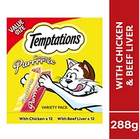 Temptations Creamy Puree Chicken and Beef Liver Lickable Adult Cat Treats, 24x12g