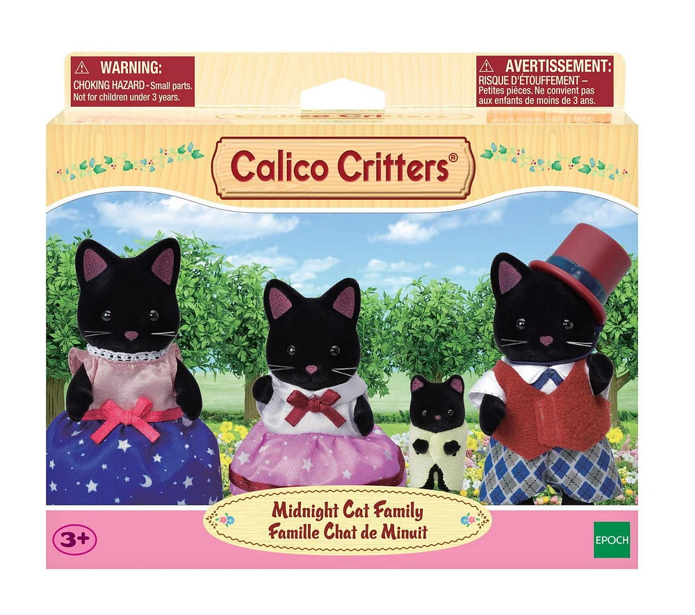 Calico Critters Midnight Cat Family, Set of 4 Collectible Doll Figures