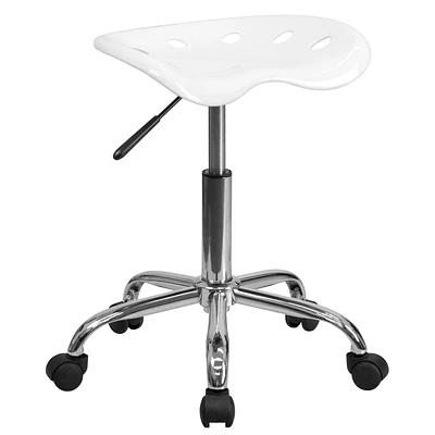 Vibrant White Tractor Seat and Chrome Stool