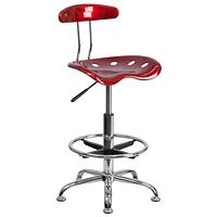 Vibrant Wine Red and Chrome Drafting Stool with Tractor Seat