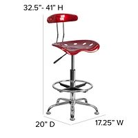 Vibrant Wine Red and Chrome Drafting Stool with Tractor Seat