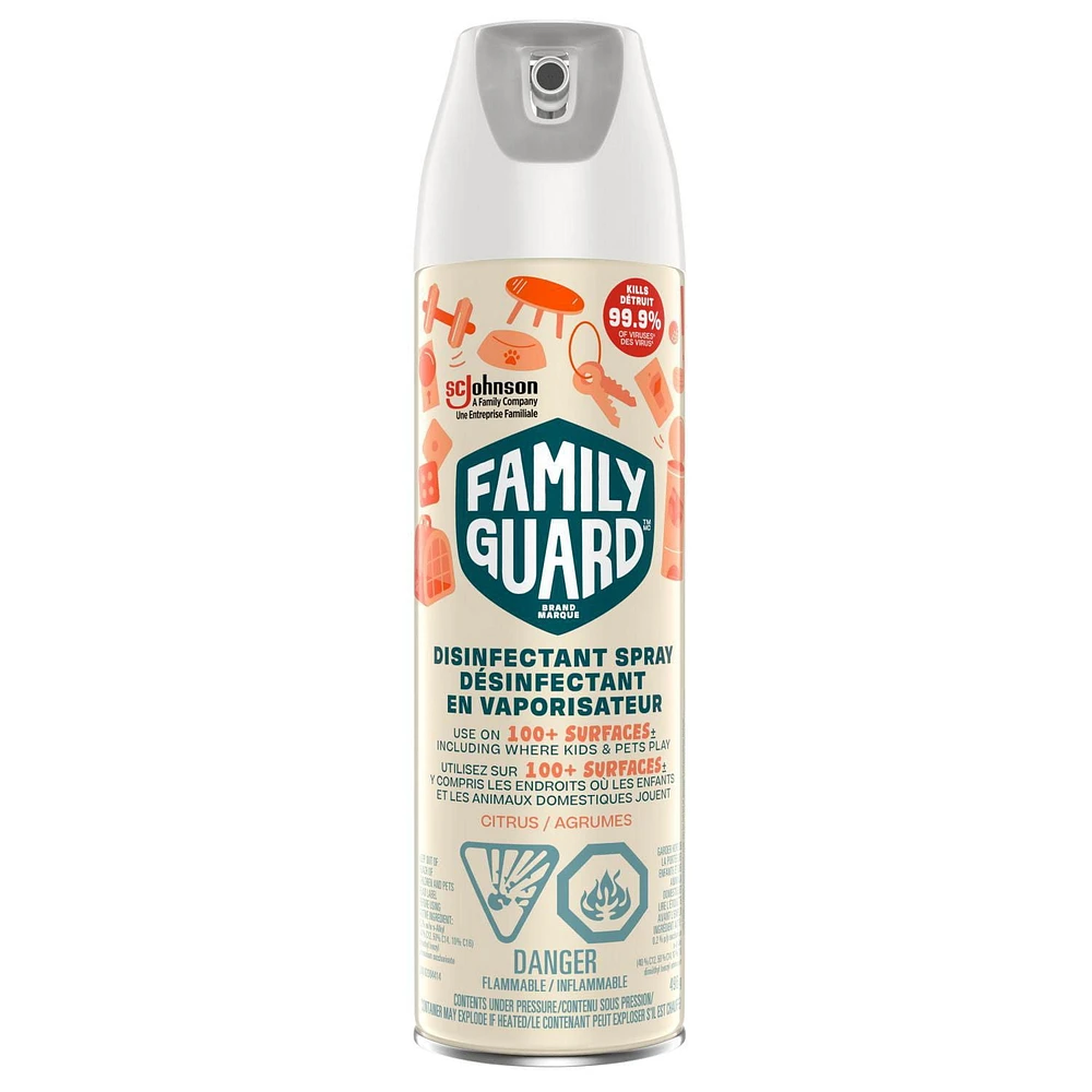 Family Guard™ Disinfectant Spray, Kills 99.9% of Germs, Citrus Scent, 496g