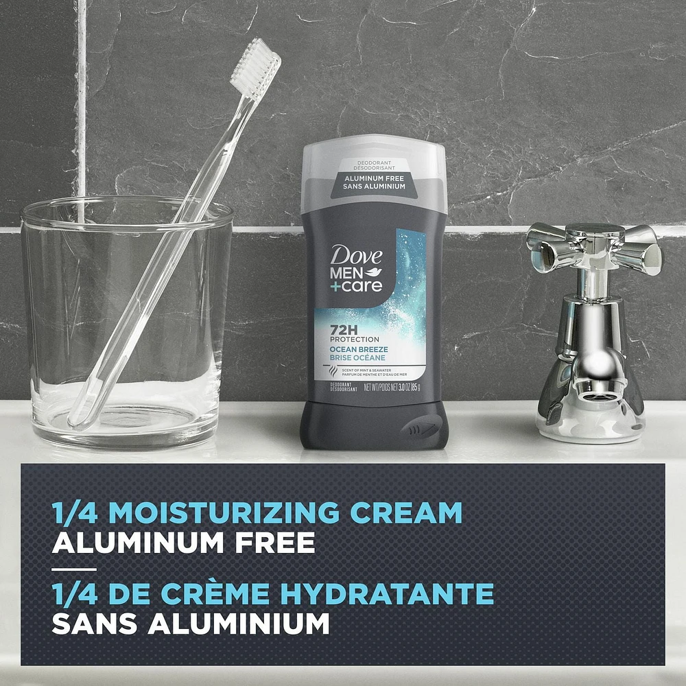 Déodorant en bâton sans aluminium pour une protection de 72 heures Dove Men+Care Brise océanique avec ¼ de crème hydratante