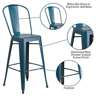 30'' High Distressed Copper Metal Indoor-Outdoor Barstool with Back