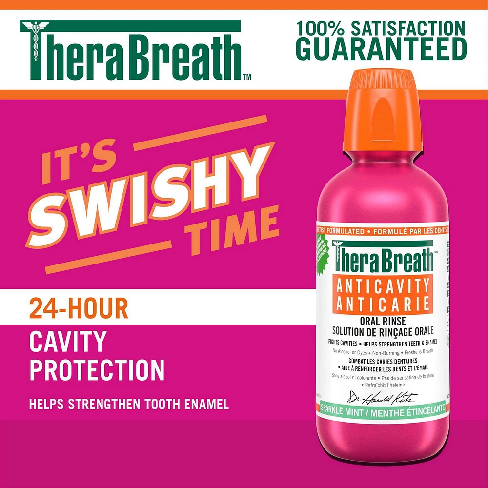 TheraBreath Anticavity Fluoride Mouthwash, Sparkle Mint, Dentist Formulated, 473ml, Therabreath Anti Cavity