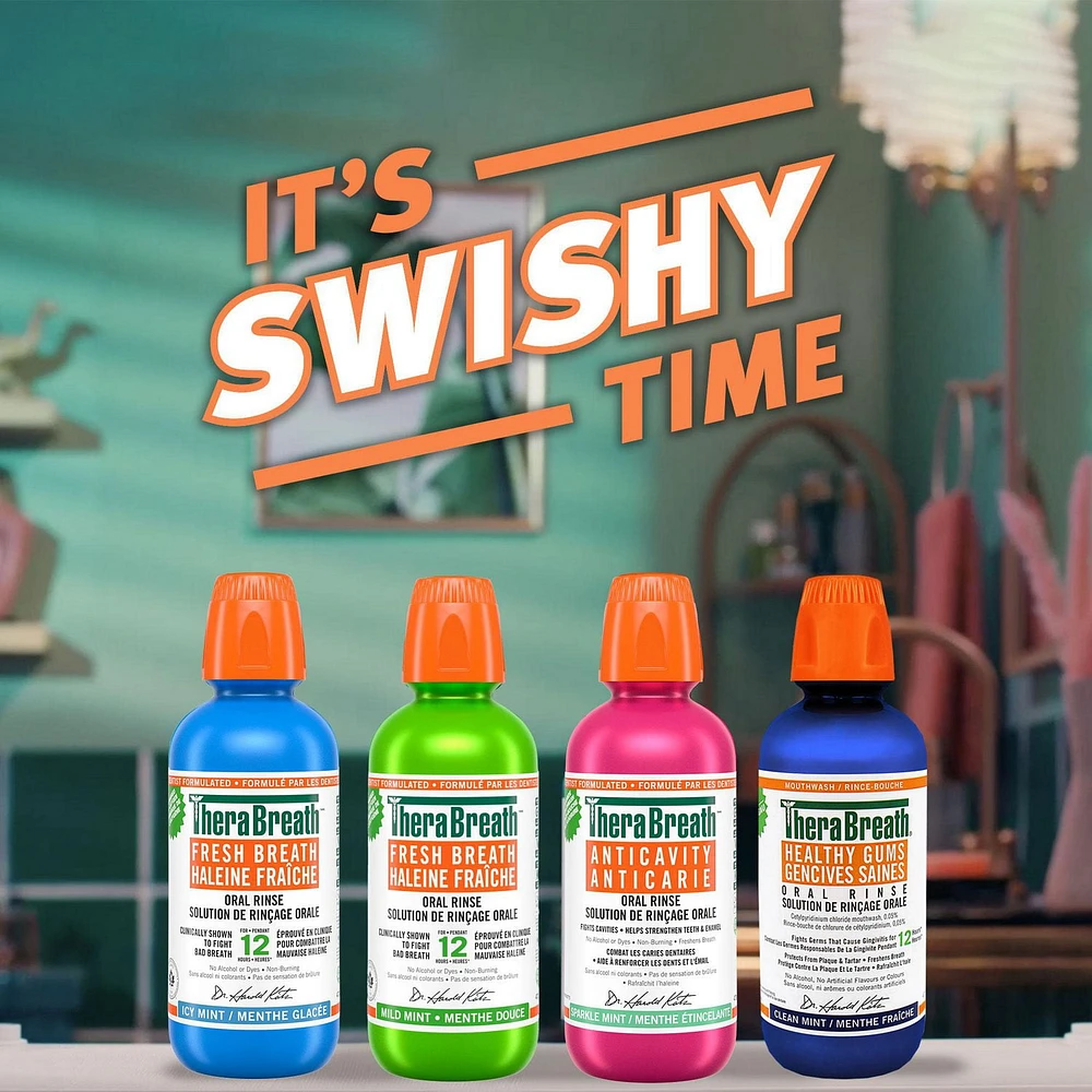 TheraBreath Anticavity Fluoride Mouthwash, Sparkle Mint, Dentist Formulated, 473ml, Therabreath Anti Cavity