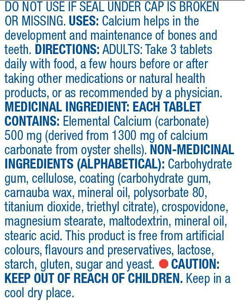 Equate Calcium Carbonate 500mg, 120 Tablets