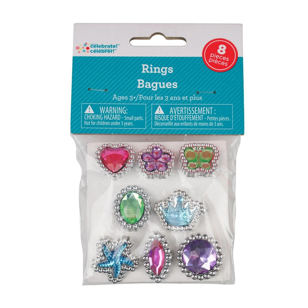 Rhinestone Plastic Rings, Way to Celebrate Party Favors - 8ct, Rhinestone Plastic Rings