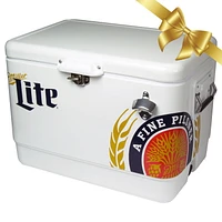 Miller Lite 54-Qt Ice Chest Cooler with Built-In Bottle Opener, Rustproof Portable Camping Cooler for Beach & Outdoor Adventures