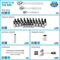 HART 215-Piece Mechanics Tool Set, Multiple Drive, Chrome Finish, 6 and 12 Point Sockets