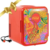 Coca-Cola 6 Can Portable Mini Cooler/Warmer, 4L Mini Fridge for Travel, Red