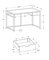 Monarch Specialties Computer Desk, Home Office, Laptop, Storage Drawer, 42"l, Work, Metal, Laminate, Grey, Contemporary, Modern