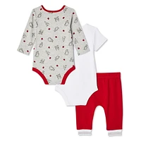Ensemble 3 pièces avec cache-couche à manches longues et pantalon Canadiana unisexe pour nourrissons