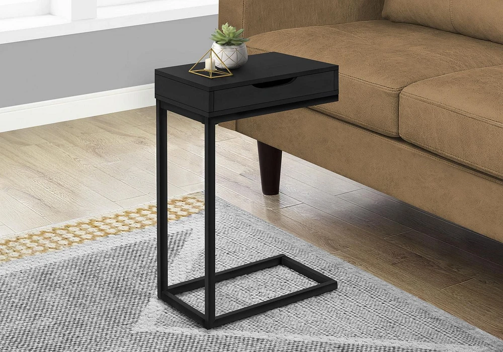 Monarch Specialties Accent Table, C-shaped, End, Side, Snack, Storage Drawer, Living Room, Bedroom, Metal, Laminate, Black, Contemporary, Modern