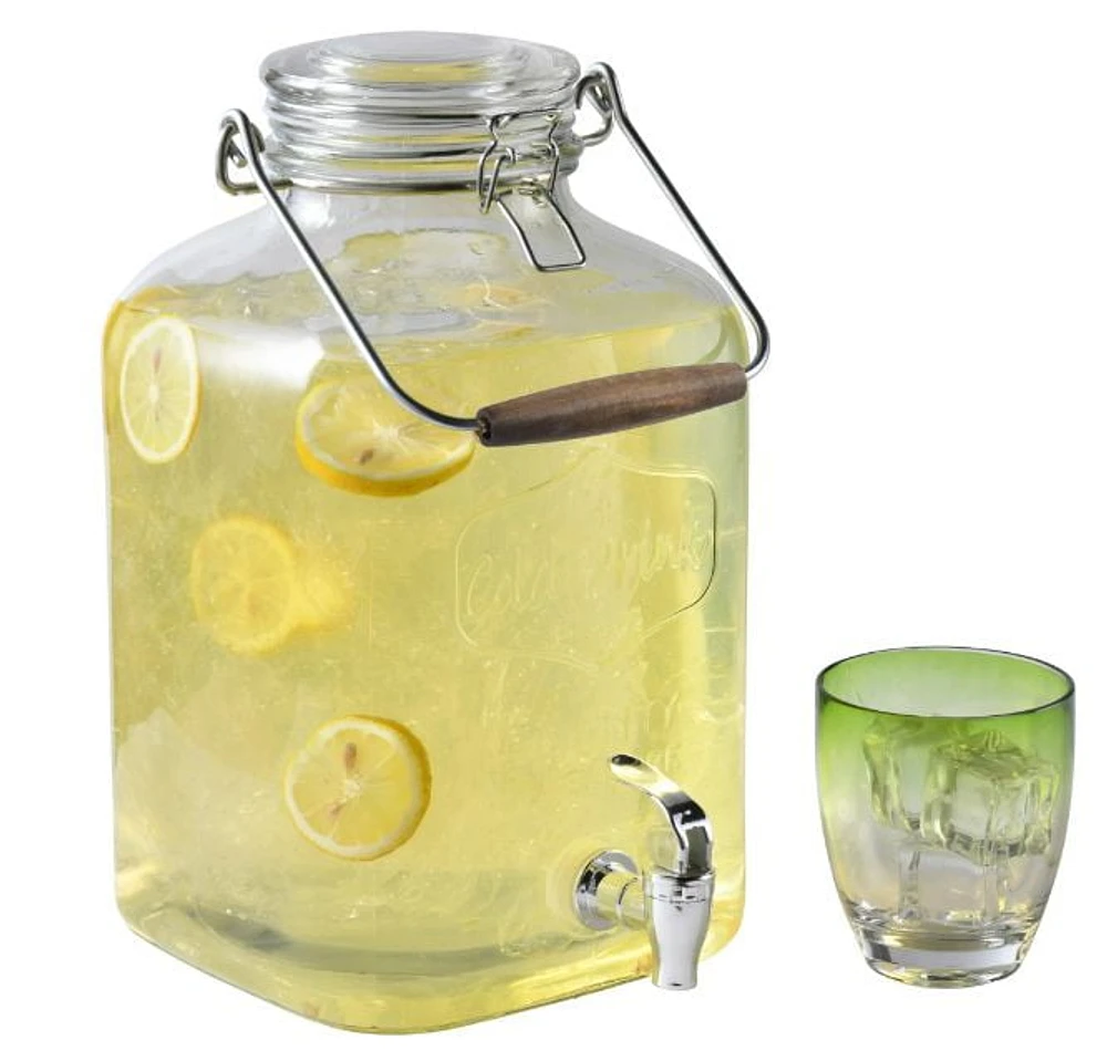 Home Trends Glass 2-Gallon Beverage Dispenser with Glass Clamp Lid, Glass beverage dispenser