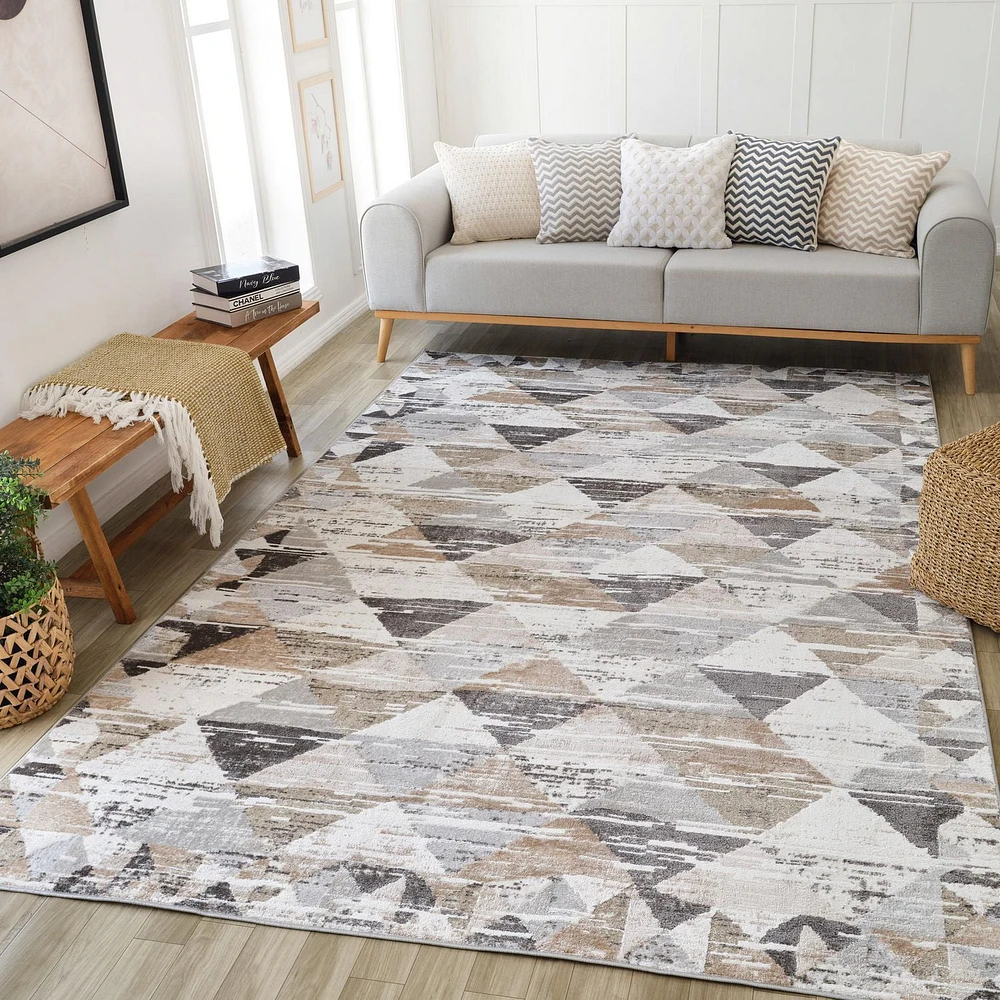 Rug Branch Cadence Abstract Indoor Area Rug, Beige Brown, Modern - Living Room, Bedroom, Dining Room, and Kitchen<br>