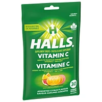 HALLS, Vitamine C, agrumes assortis, pastilles avec supplément 30 pastilles