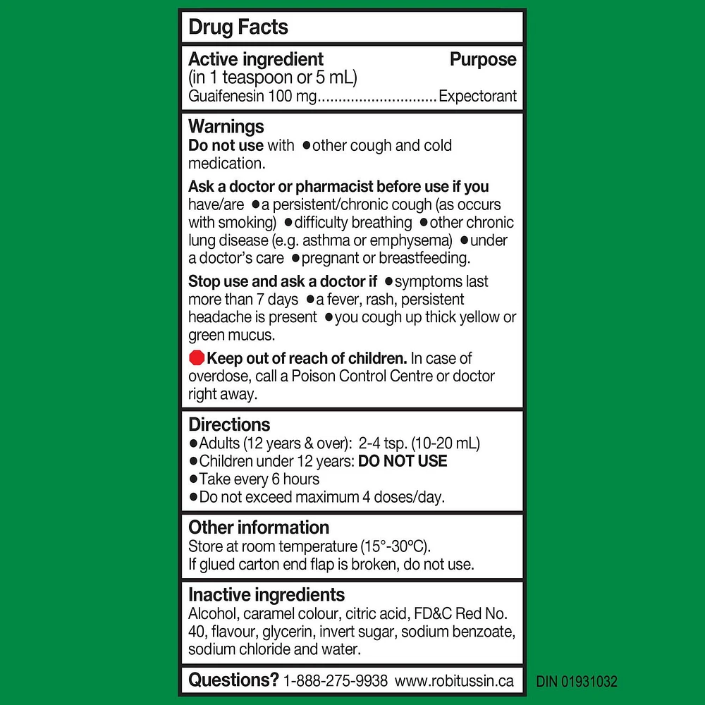 Robitussin Liquid Mucus & Phlegm 100 ml, 100 ml