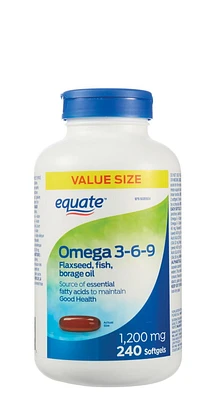 Equate Omega 3-6-9 1200mg Flaxseed, Fish, Borage Oil, 240 Softgels