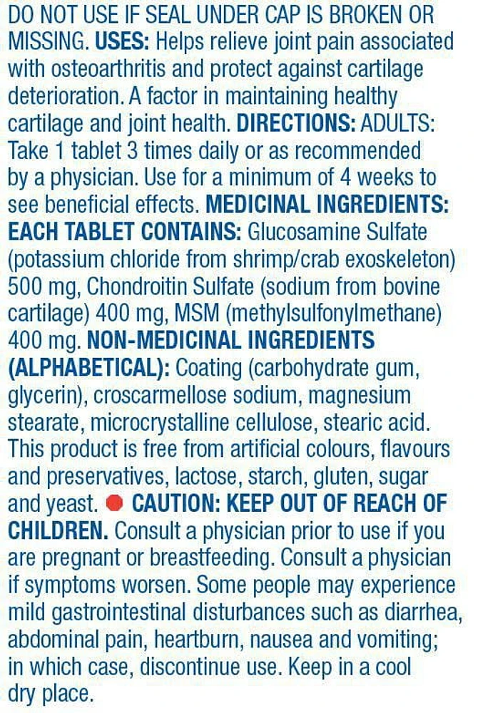 Equate Glucosamine, Chondroitin & Msm 1300mg, 240 Tablets