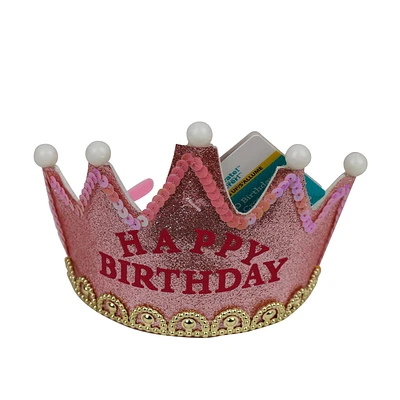 Glittery Pink Happy Birthday Light up Tiara Crown, Felt, Way to Celebrate Novelty Dress-up, Happy Birthday Light up Tiara Crown