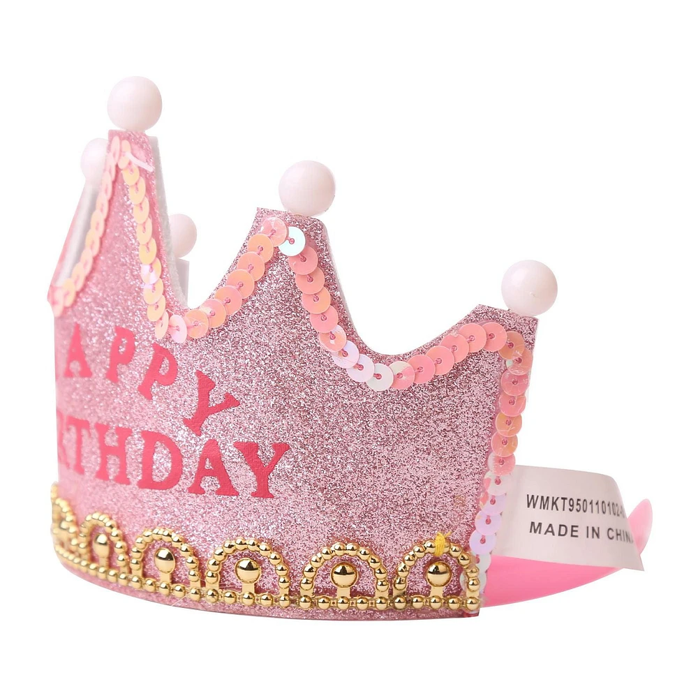 Glittery Pink Happy Birthday Light up Tiara Crown, Felt, Way to Celebrate Novelty Dress-up, Happy Birthday Light up Tiara Crown