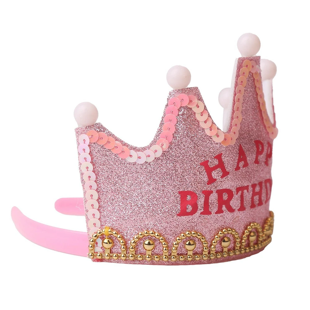 Glittery Pink Happy Birthday Light up Tiara Crown, Felt, Way to Celebrate Novelty Dress-up, Happy Birthday Light up Tiara Crown