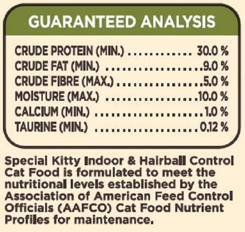 Nourriture sèche Special Kitty pour chats avec formule pour l'intérieur et contrôle des boules de poils 3,2 kg