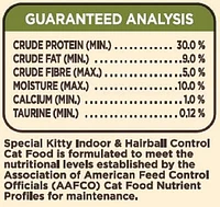 Nourriture sèche Special Kitty pour chats avec formule pour l'intérieur et contrôle des boules de poils 3,2 kg