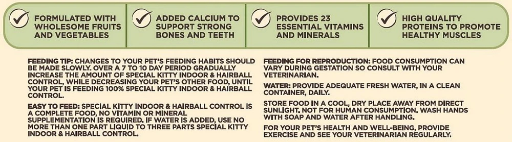 Nourriture sèche Special Kitty pour chats avec formule pour l'intérieur et contrôle des boules de poils 3,2 kg