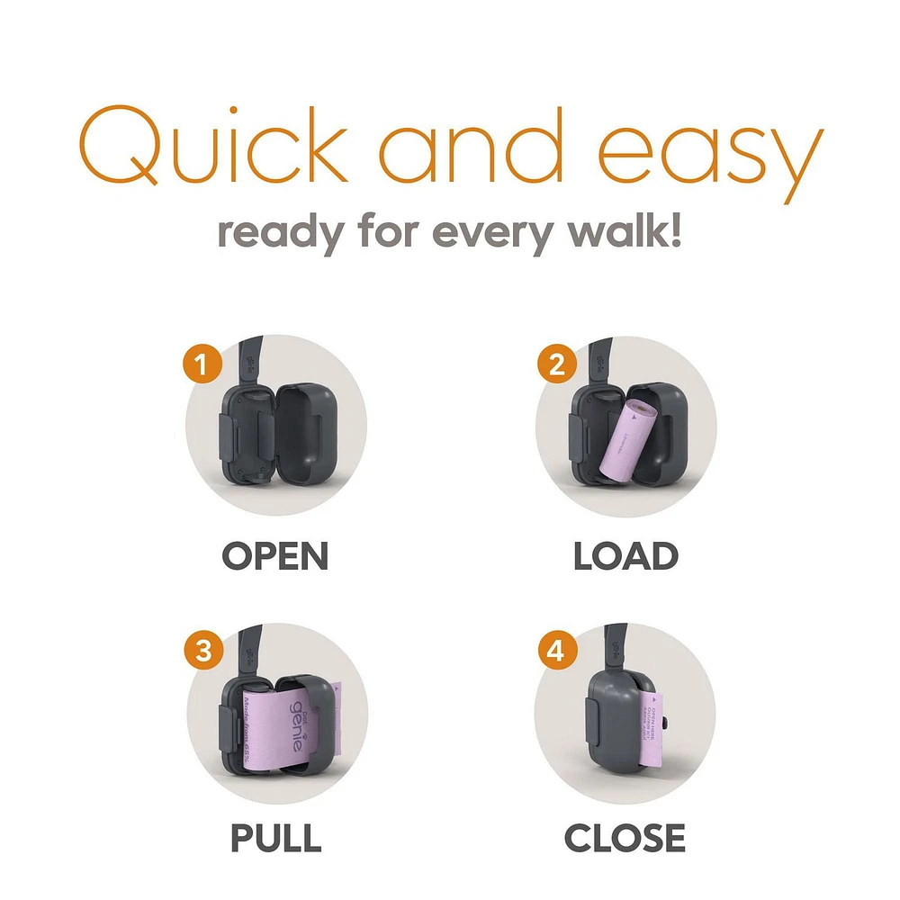 Pet Genie - On the Go Dog Poop bags Dispenser - Includes a roll of 15 lavender–scented bags