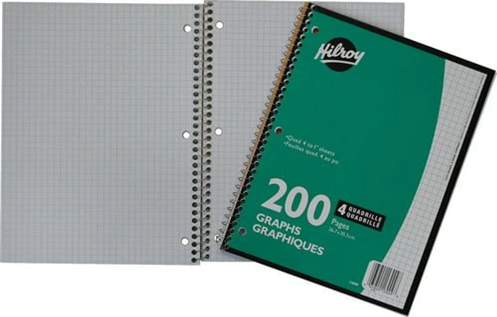 Hilroy 1 Subject Notebook Quad, 200 Page, 10-½" x 8"