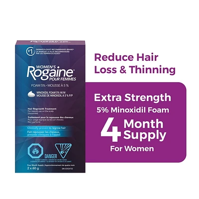 Rogaine Traitement pour le repousse des cheveux chez les femmes - traitement quotidien pour la perte et l’amincissement des cheveux - Mousse de minoxidil à 5 % - approvisionnement de 4 mois, 2x 60 g 2 x 60 g