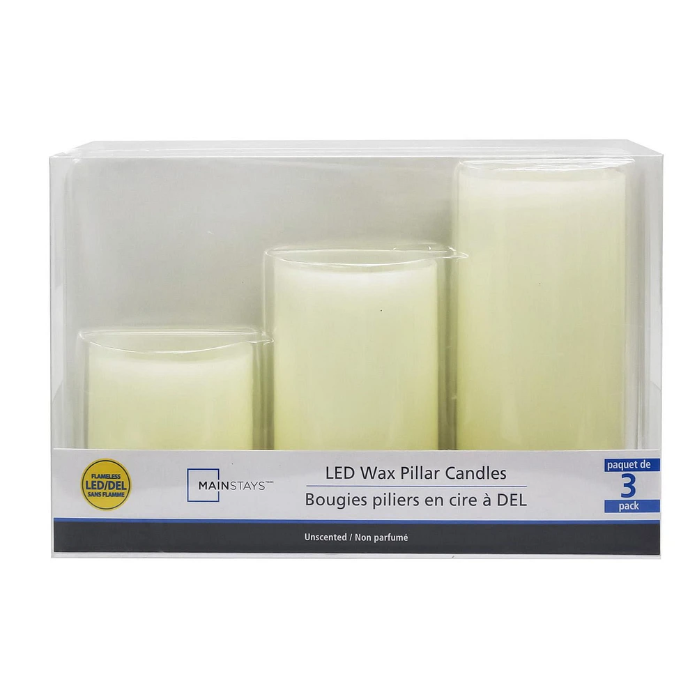 Mainstays Unscented LED Mini Wax Pillar Candles, Pack of 3