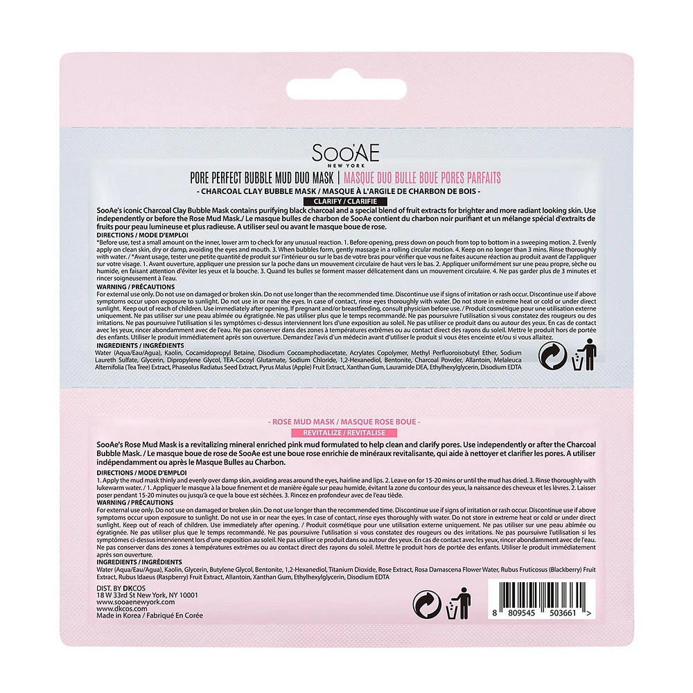 Soo'Ae Pore Perfect Bubble Mud Duo Maks, Clay Bubble + Rose Mud Mask