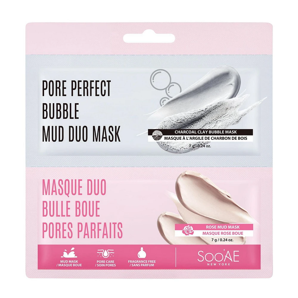 Soo'Ae Pore Perfect Bubble Mud Duo Maks, Clay Bubble + Rose Mud Mask