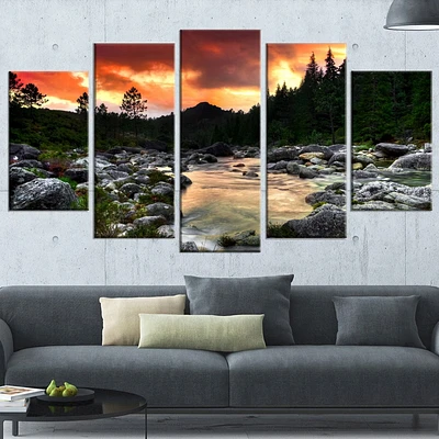 Design Art Rocky Mountain River at Sunset Extra Large Wall Art Landscape