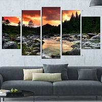 Design Art Rocky Mountain River at Sunset Extra Large Wall Art Landscape